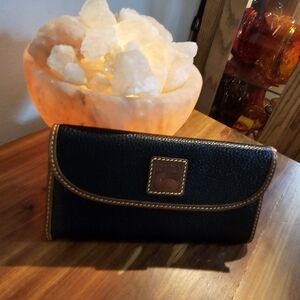 Dooney & Bourke Black Leather Wallet with Tan Trim